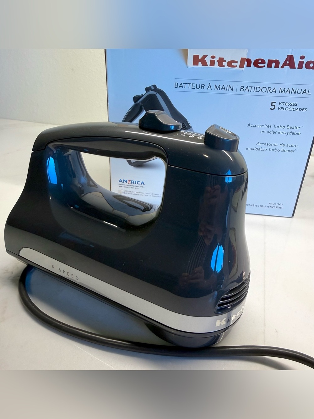 KitchenAid 5-Speed Ultra Power Hand Mixer KHM512GT Tempest Gray NIB